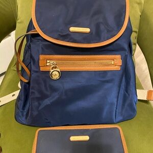 Michael Kors Navy Blue Backpack and wallet set